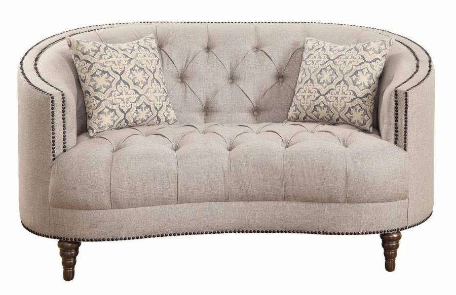 Avonlea Grey Fabric Loveseat with Accent Pillows