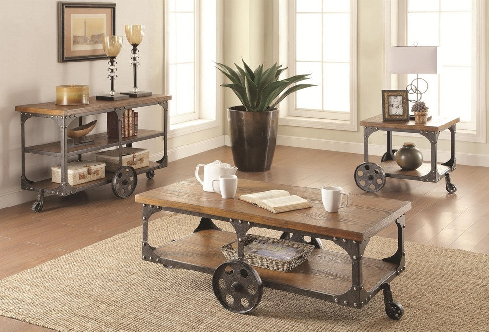 Lylou 3-Pc Rustic Brown Wood & Metal Table Set