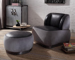 Decapree Antique Slate Top Grain Leather/Gray Velvet Ottoman