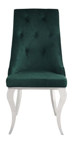 Dekel 2 Green Fabric/Silver Metal Button Tufted Side Chairs