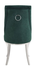 Dekel 2 Green Fabric/Silver Metal Button Tufted Side Chairs
