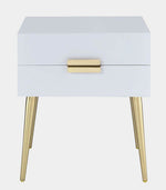 Denvor White Wood End Table with 2 Drawers & Gold Accents