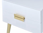 Denvor White Wood End Table with 2 Drawers & Gold Accents