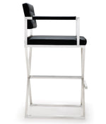 Director Black Vegan Leather/Steel Bar Stool