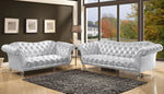 Dixie Metallic Silver Fabric Loveseat with Rolled Arm