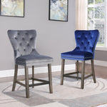 Vienne 2 Navy Blue Velvet/Wood Counter Height Chairs
