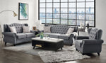 Hannes Gray Fabric Button Tufted Loveseat with 2 Pillows