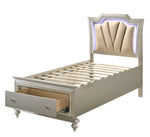 Kaitlyn Champagne Wood/PU Leather Twin Bed with LED & Storage