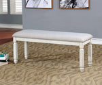 Kaliyah Vintage White/Light Gray Fabric Bench