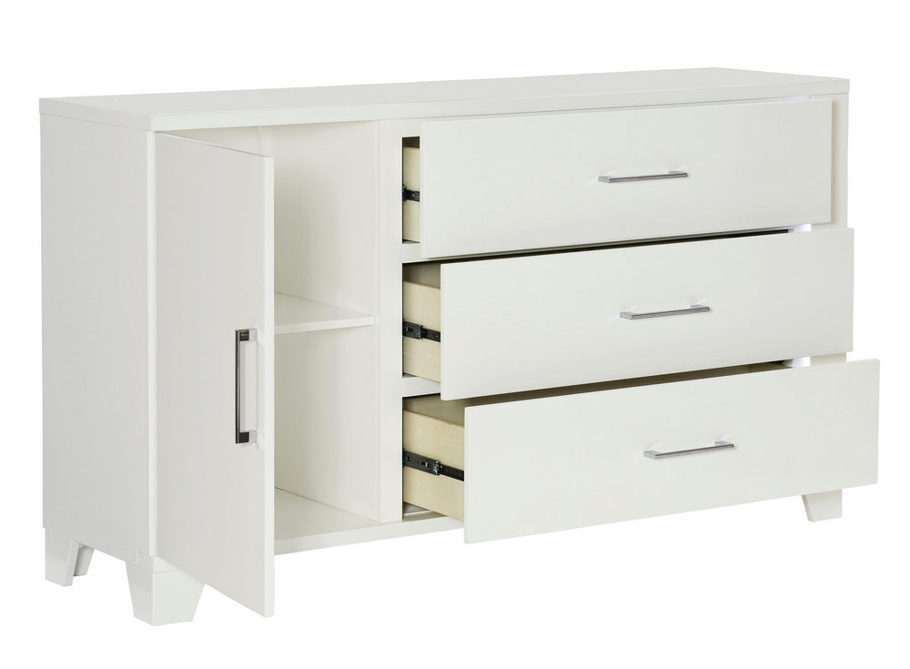 Kerren High Gloss White Wood 3-Drawer Dresser