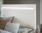 Kerren White Wood Queen Bed w/Faux Leather Headboard