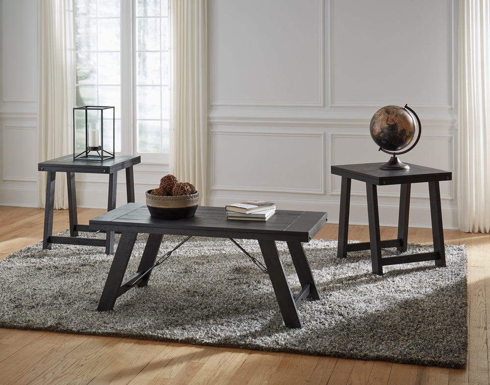 Noorbrook 3-Pc Black Wood Coffee Table Set