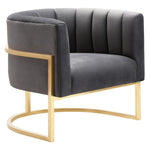 Magnolia Grey Velvet/Gold Finish Metal Accent Chair