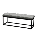 Mateo Grey Linen/Black Metal Small Tufted Bench