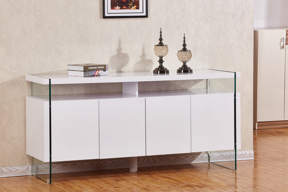 Ondina Clear Glass/White Wood Cabinet