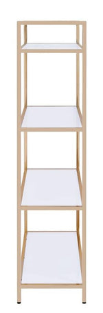 Ottey White High Gloss Wood/Gold Metal Bookshelf with 4 Shelves