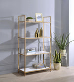 Ottey White High Gloss Wood/Gold Metal Bookshelf with 4 Shelves