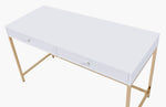 Ottey White High Gloss Wood/Gold Metal Desk with 2 Drawers