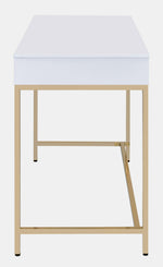 Ottey White High Gloss Wood/Gold Metal Desk with 2 Drawers