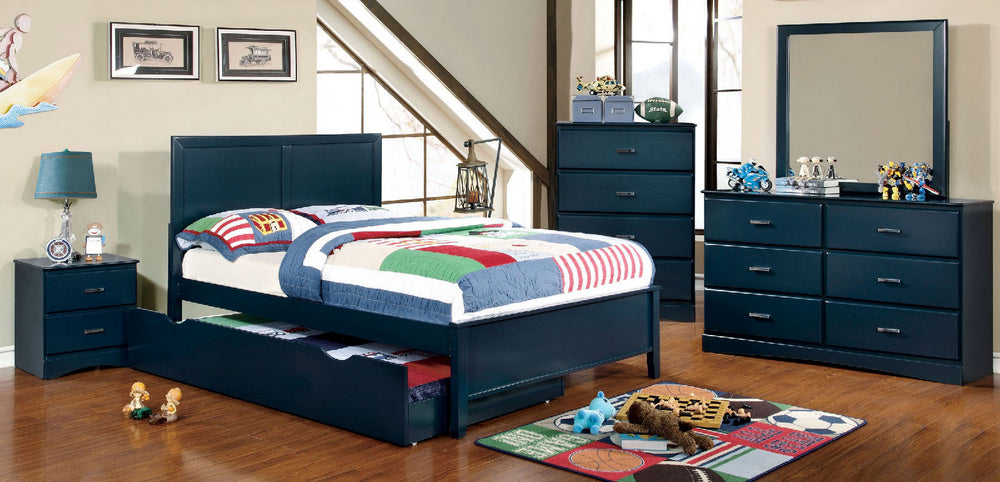 Prismo Blue Wood Full Bed with Trundle