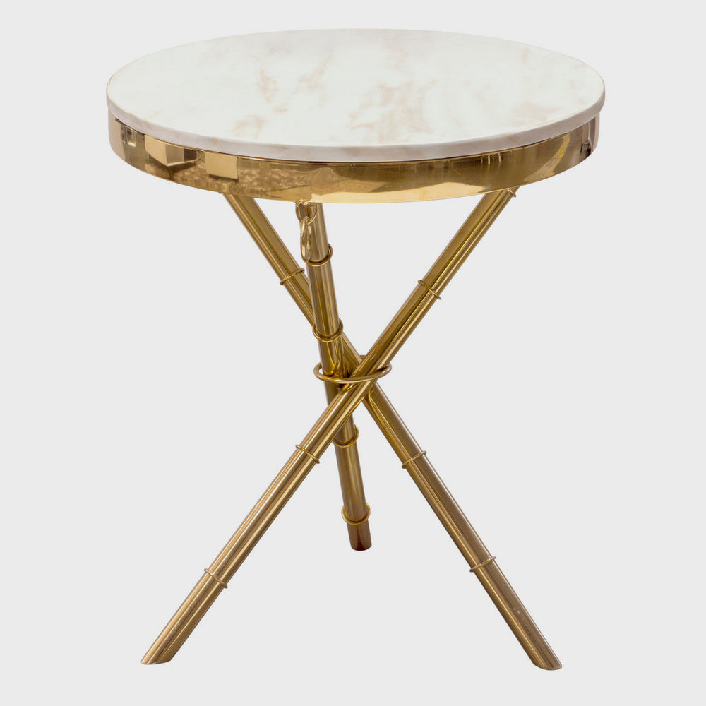 Reed White Genuine Marble/Metal Round Accent Table