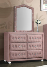 Reggie Pink Fabric Upholstered 6-Drawer Dresser