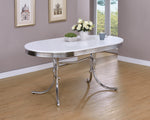 Retro White Wood/Chrome Finished Metal Oval Dining Table