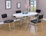 Retro White Wood/Chrome Finished Metal Oval Dining Table