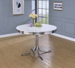 Retro White Wood/Chrome Finished Metal Round Dining Table