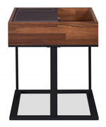 Sara II Walnut Wood/Sandy Black Metal Square End Table