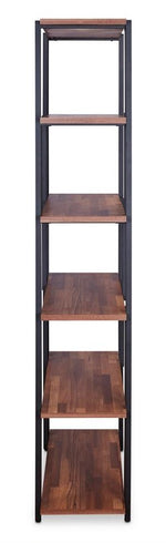 Sara Walnut Wood/Sandy Black Metal Bookcase with 6 Shelves