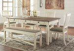 Bolanburg Brown Fabric/Antique White Wood Large Dining Bench