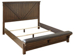 Lakeleigh Brown Wood King Panel Bed with Bench Footboard