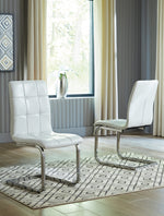 Madanere 4 White Faux Leather/Chrome Metal Side Chairs