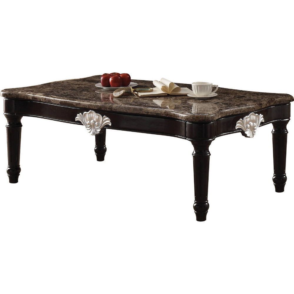 Ernestine Black Wood/Marble Rectangular Coffee Table