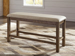 Moriville Beige Fabric/Grayish Brown Wood Counter Height Bench