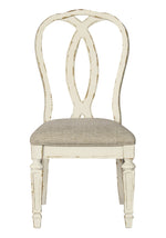 Realyn 2 Chipped White Wood/Neutral Fabric Side Chairs