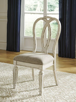 Realyn 2 Chipped White Wood/Neutral Fabric Side Chairs