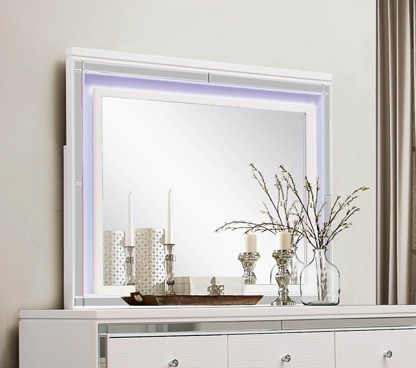 Alonza Brilliant White Dresser Mirror with LED Lighting