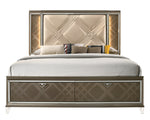 Skylar Dark Champagne Wood King Bed with Storage & LED