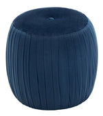 Sommer Navy Pleated Velvet Round Ottoman