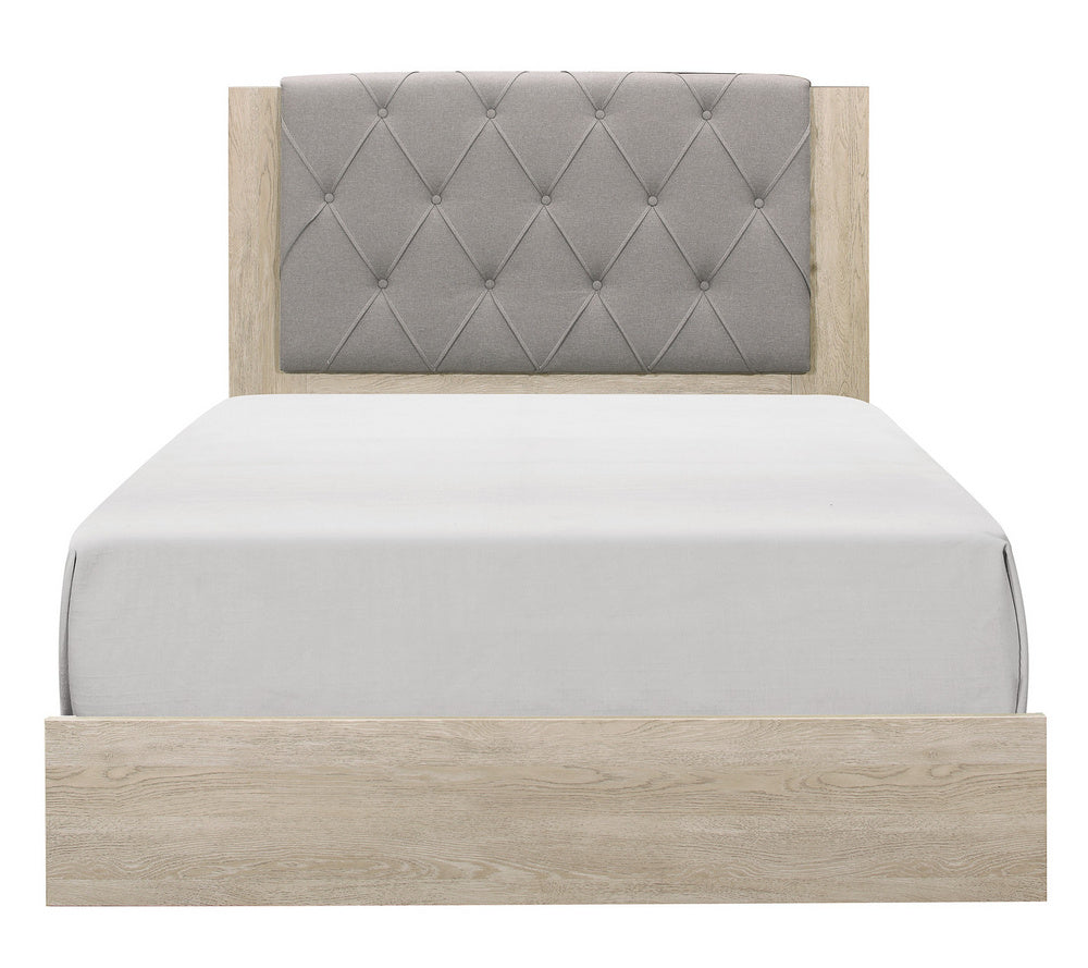 Whiting Cream Wood Full Bed with Gray Fabric Insert