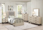 Whiting Cream Wood Twin Bed with Gray Fabric Insert