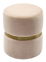 Yamma Blush Soft Velvet Ottoman with Gold Band