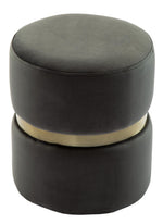 Yamma Grey Soft Velvet Ottoman with Gold Band