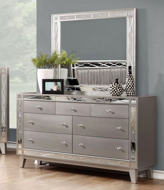 Leighton Metallic Mercury Wood 7-Drawer Dresser with Mirror