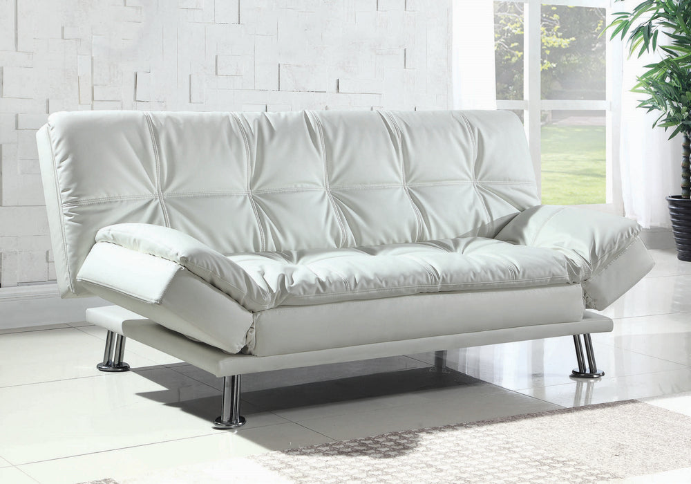 Dilleston Contemporary White Leatherette Futon Sofa Bed