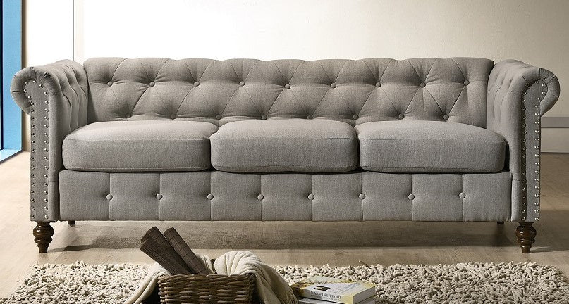 Inma Gray Fabric Button Tufted Sofa