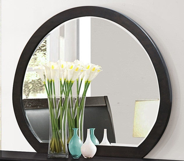 Lyric Brownish Gray Wood Frame Round Dresser Mirror