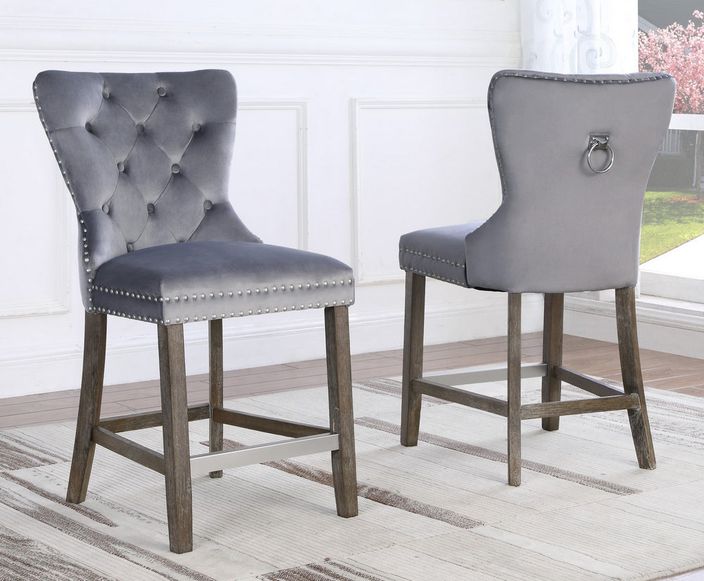 Vienne 2 Gray Velvet/Wood Counter Height Chairs